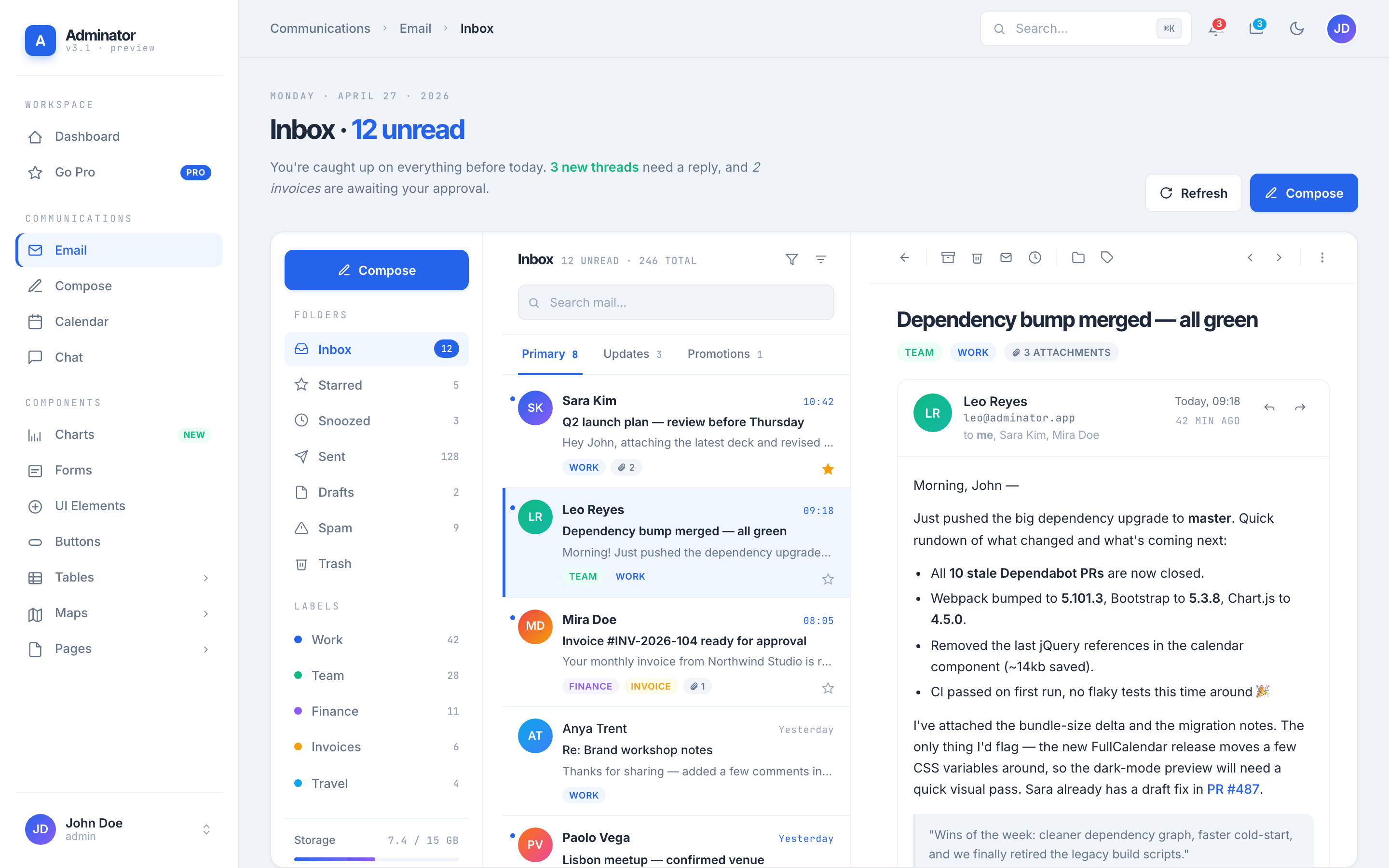 Adminator Email page
