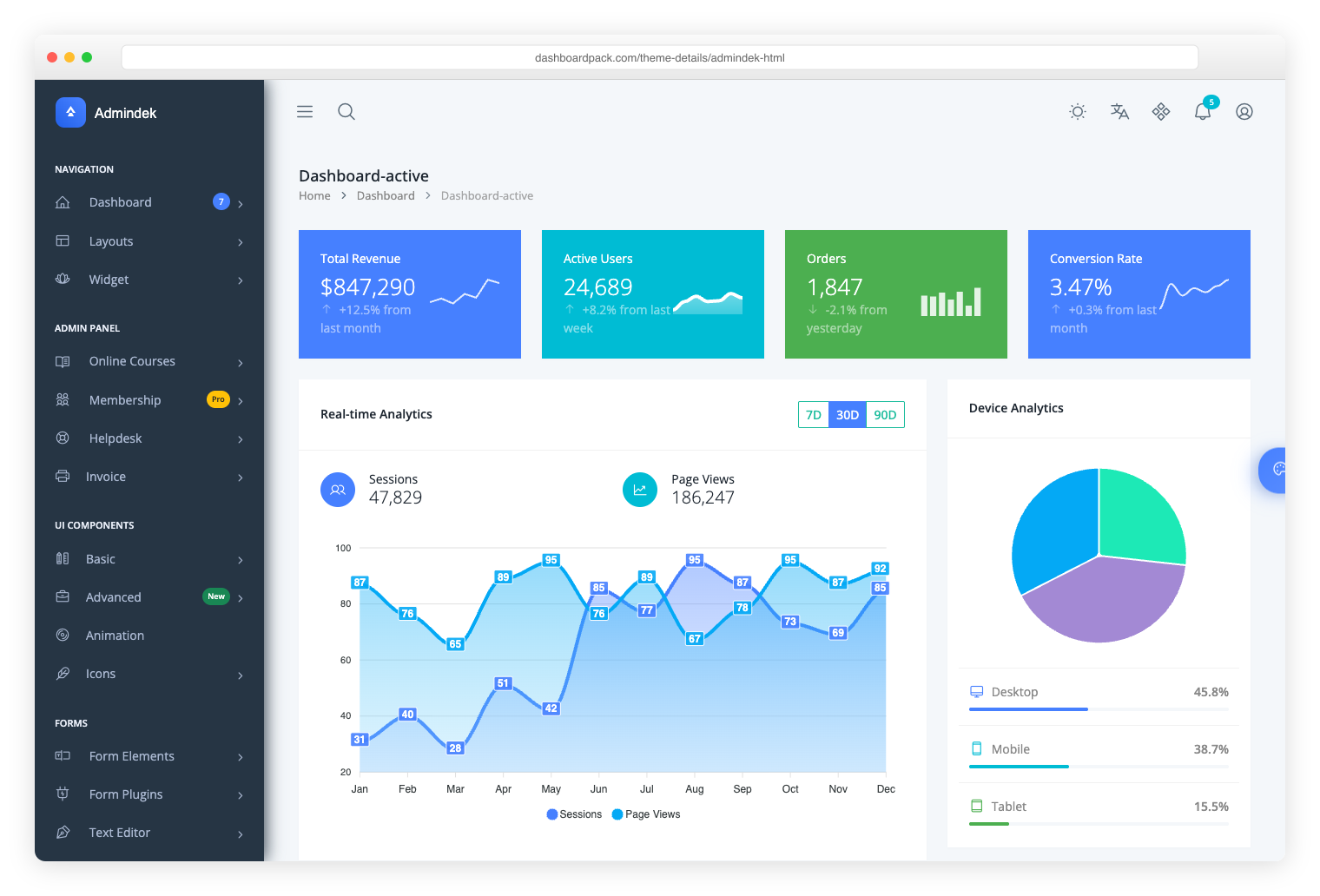 Admindek premium dashboard template preview